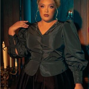 La Femme En Noir Taffeta Edwardian Blouse in Black